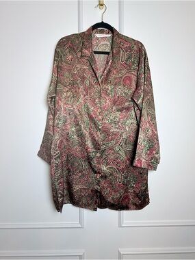 Victoria's Secret Red,Green & Gold Paisley Satin Longline Pajama Top